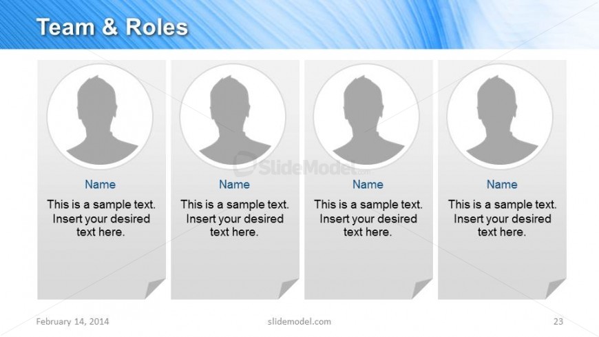 Team Responsibilities & Roles is a slide design that you can use in PowerPoint to describe your team roles and responsibilities.
