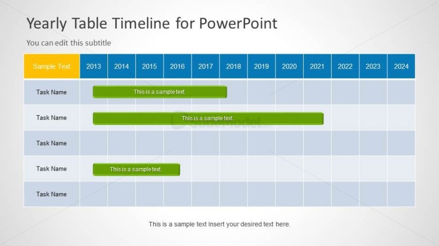 Timeline template for PowerPoint that you can use as a Gantt chart for project management and product planning presentations.