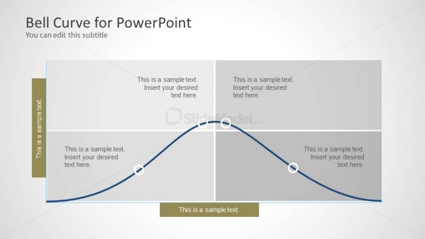 This Bell Curve slide design for PowerPoint can be used to represent the Gaussian curve in a PowerPoint presentation. The slide design contains a Bell curve with four quadrants.