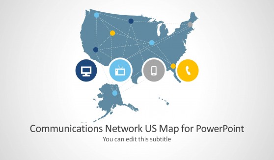 Communications Network Template with US Map for PowerPoint