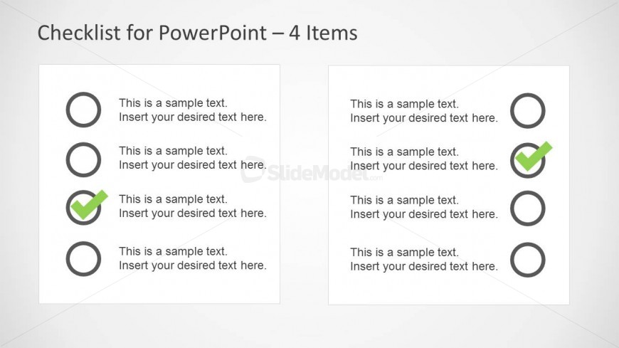 2 Check lists in a PowerPoint slide design with check marks in 2 items.