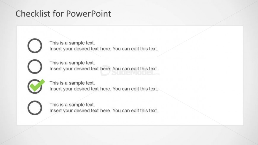 Checklist design for PowerPoint presentations with check marks.