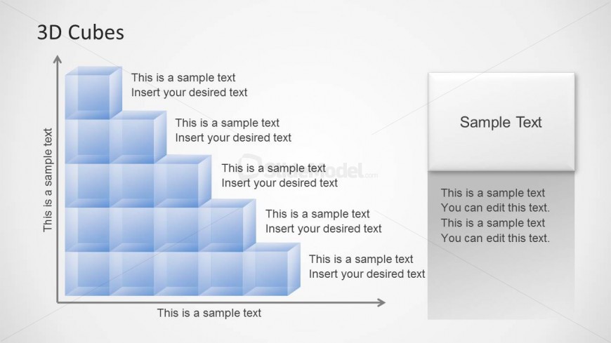 3D Cubes in a PowerPoint chart created with shapes and easily editable to make any desired layout or chart 3D structure using 3D cubes.
