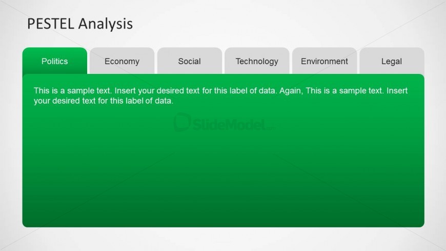 PESTEL Tabbed Menu Template for PowerPoint with green background and six tab menu items.