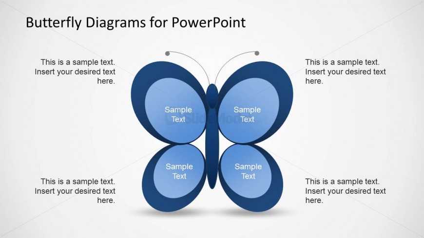 Design of a butterfly created in PowerPoint and useful to create Butterfly Diagrams for presentations.