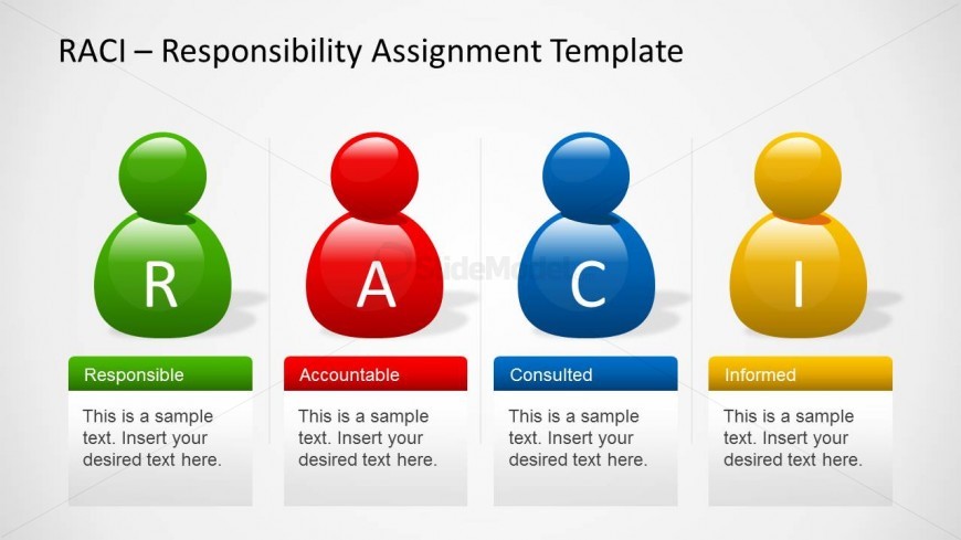 Four avatars representing the RACI roles in a PowerPoint presentation.
