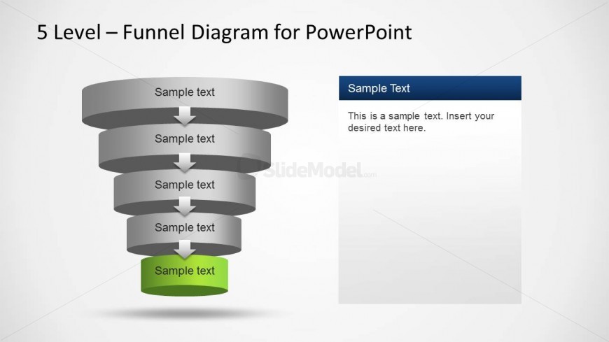 Example of 5 level diagram design with a nice funnel diagram for marketing and sales presentations.