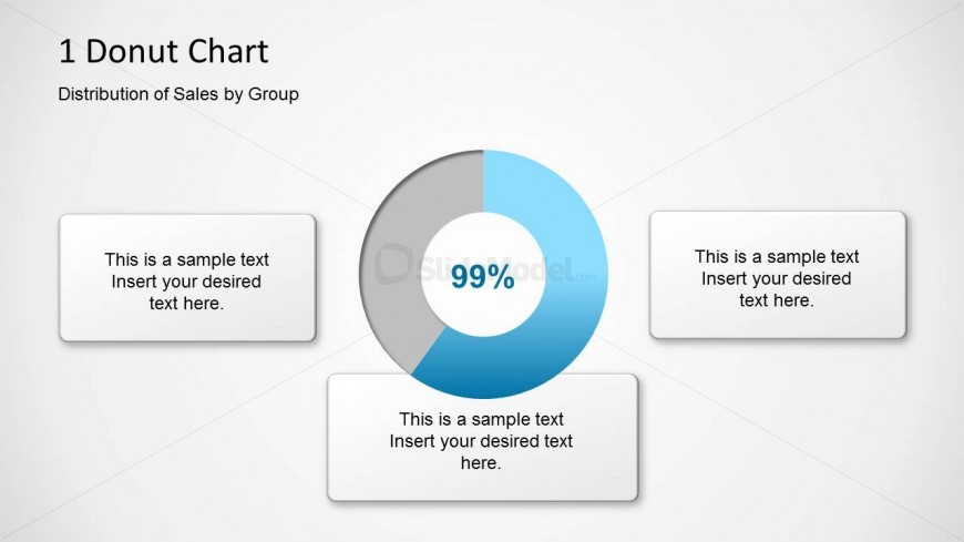 One simple donut chart in a PowerPoint slide design useful to make presentations on KPI and metrics.